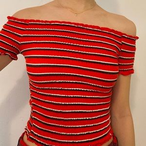 Bluenotes red off the shoulder, cropped, tight